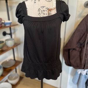 Weavers Black Puff Sleeve Square Neck Top